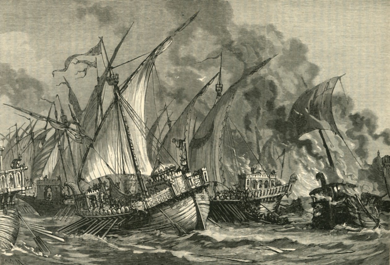 Nederlag af den saraceniske flåde før Konstantinopel, 717-718, 1890. af Unbekannt