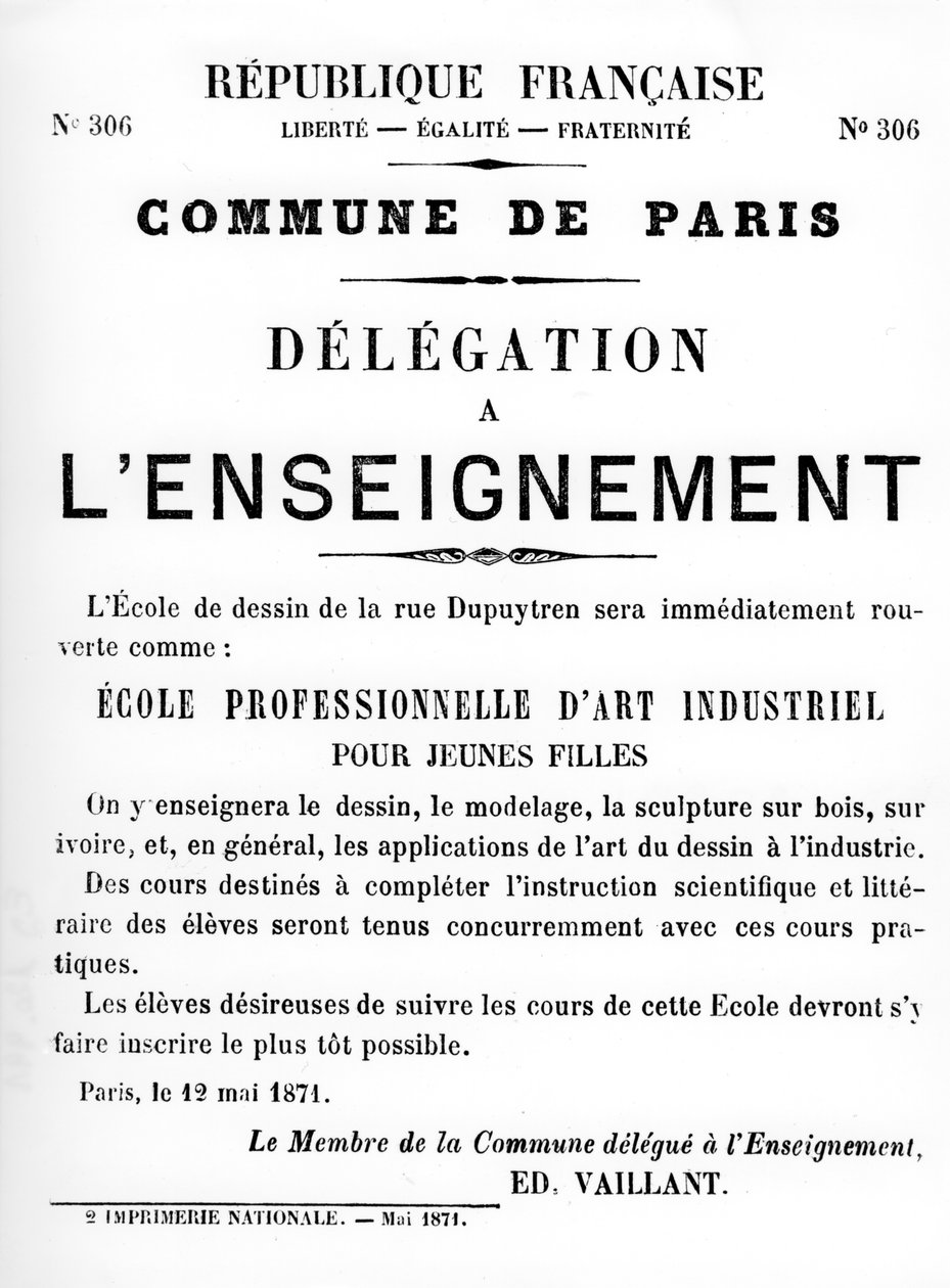 Delegation en Lenseignement, fra franske politiske plakater af Pariserkommunen, maj 1871 af Unbekannt