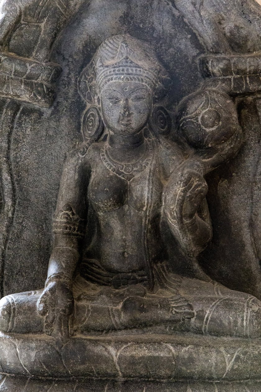 Delhi nationalmuseum. Gaja-Lakshmi (elefanter, der bruser vand på gudinden Lakshmi). Pala, Bihar fra det 9. århundrede e.Kr. Sten. Detalje. Indien. af Unbekannt