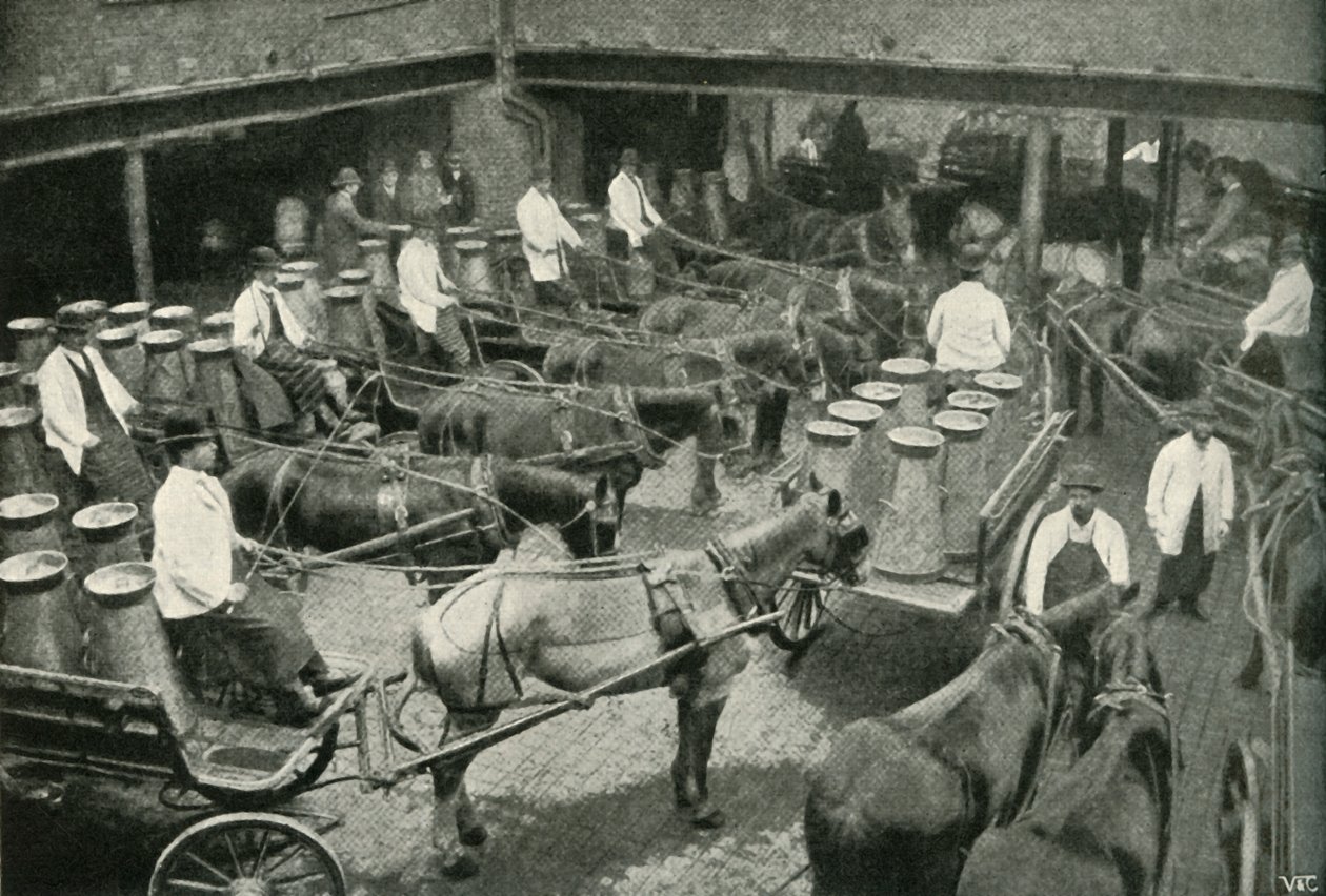 Leveringsvogne starter fra Mrs, Freeth og Pococks Central Depot i Vauxhall, 1902. af Unbekannt