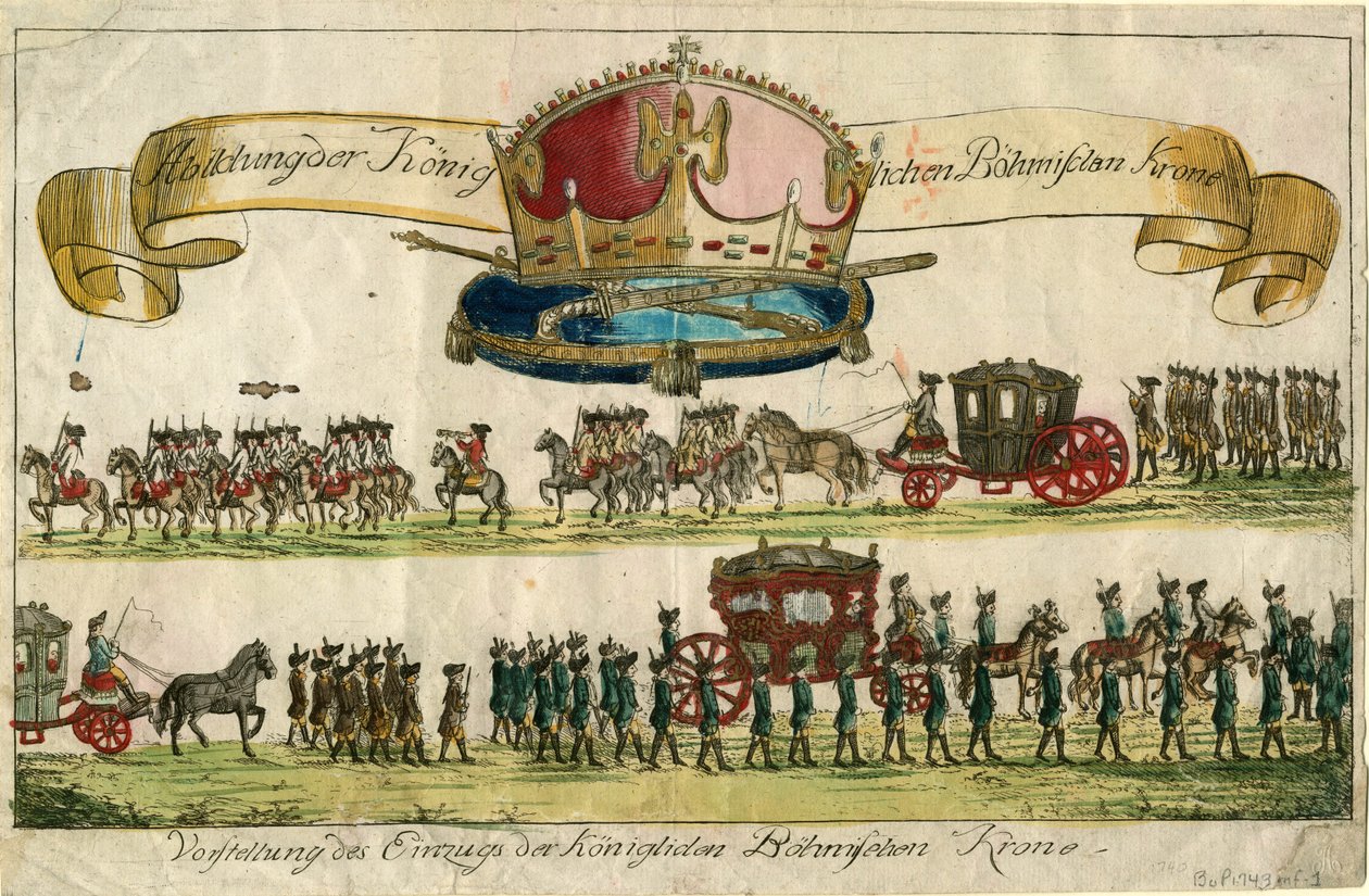 Afbildning af Royal Bohemian Crown: Præsentation af indrejsen af Royal Bohemian Crown, 1743. af Unbekannt