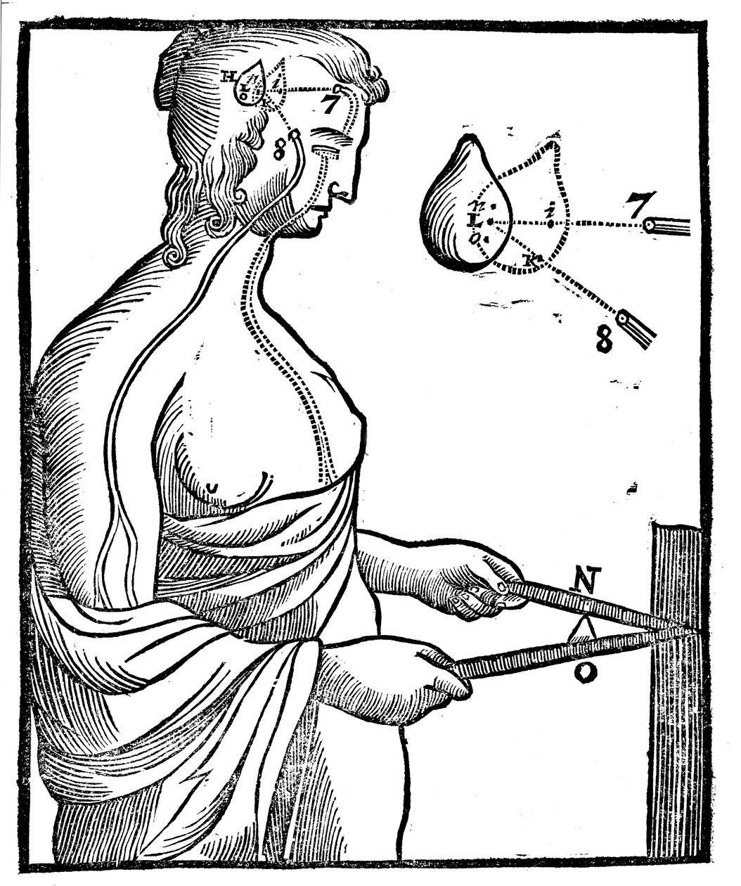Descartes idé om, hvordan øjet sender impulser til hjernen og styrer en frivillig bevægelse, 1692 af Unbekannt