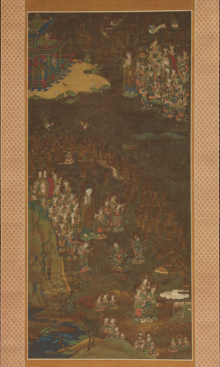 Descent and Return of Amida til Western Paradise med en troendes sjæl Gosho mandara, c1300. af Unbekannt