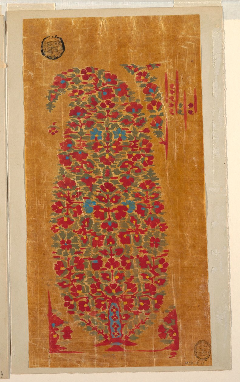 Design til vævet sjal med indianiserende motiver af Unbekannt