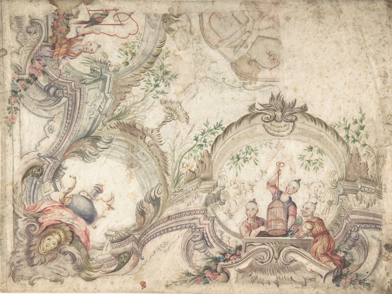 Design til en loftsdekoration med kinoserier, 1725-75. af Unbekannt