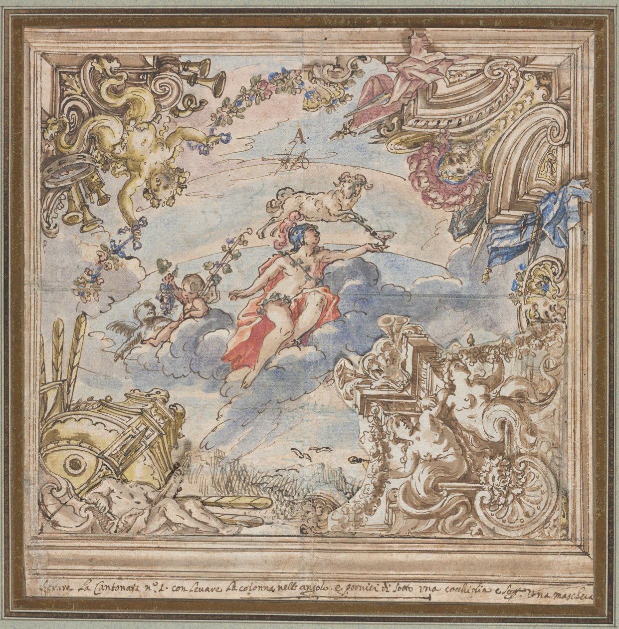 Design til et loft: Mars og Vædderen, 1700-tallet. af Unbekannt