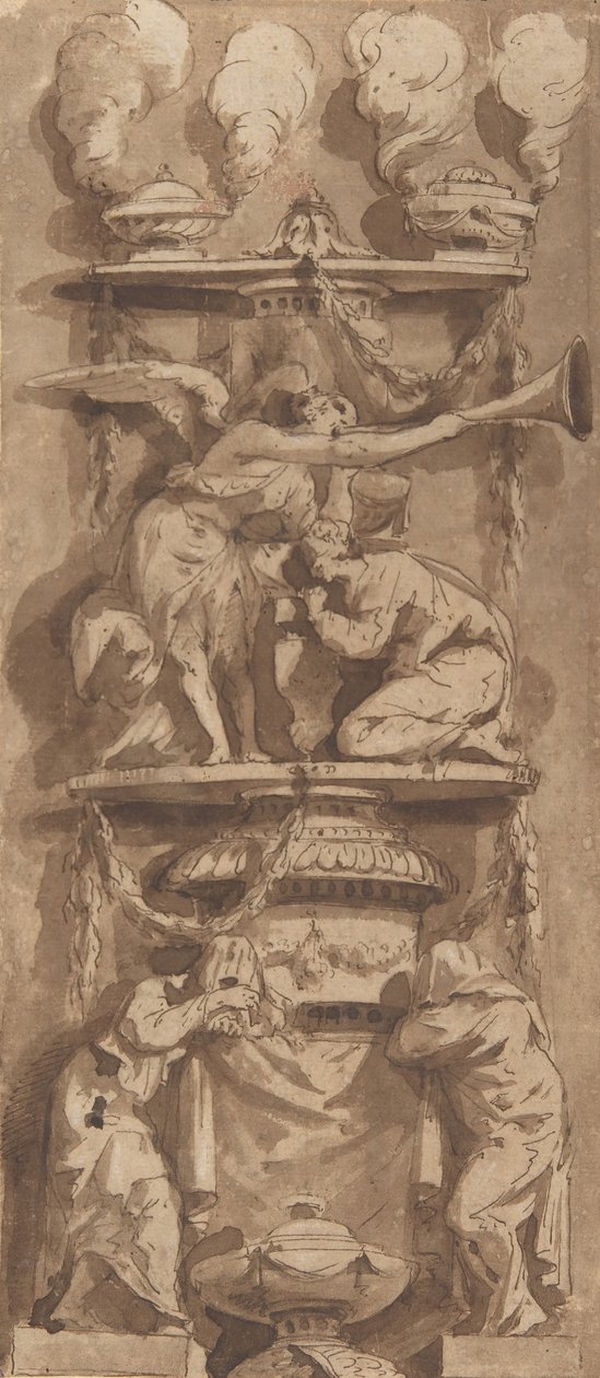 Design til et begravelsesmonument eller epitafium med sørgefigurer, 1700-tallet. af Unbekannt