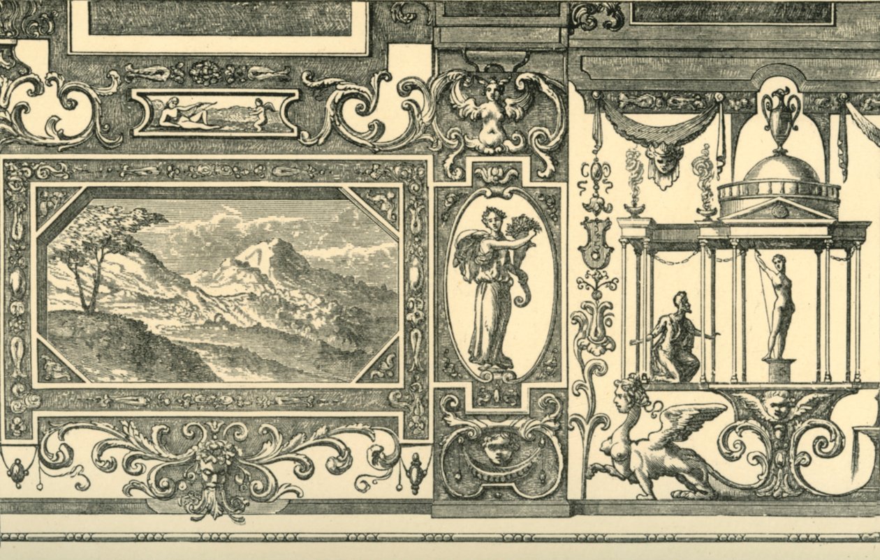Design til en væg- eller loftdekoration i den groteske smag, 1500-tallet, 1881. af Unbekannt