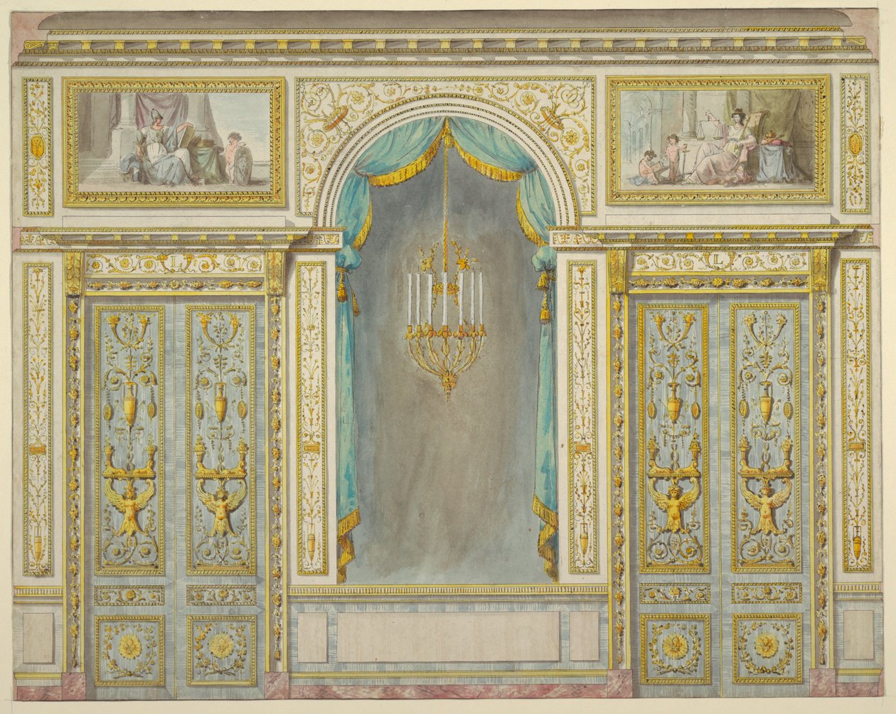 Design til vægdekorationen til Marie-Antoinettes lejlighed på Fontainebleau-paladset af Unbekannt