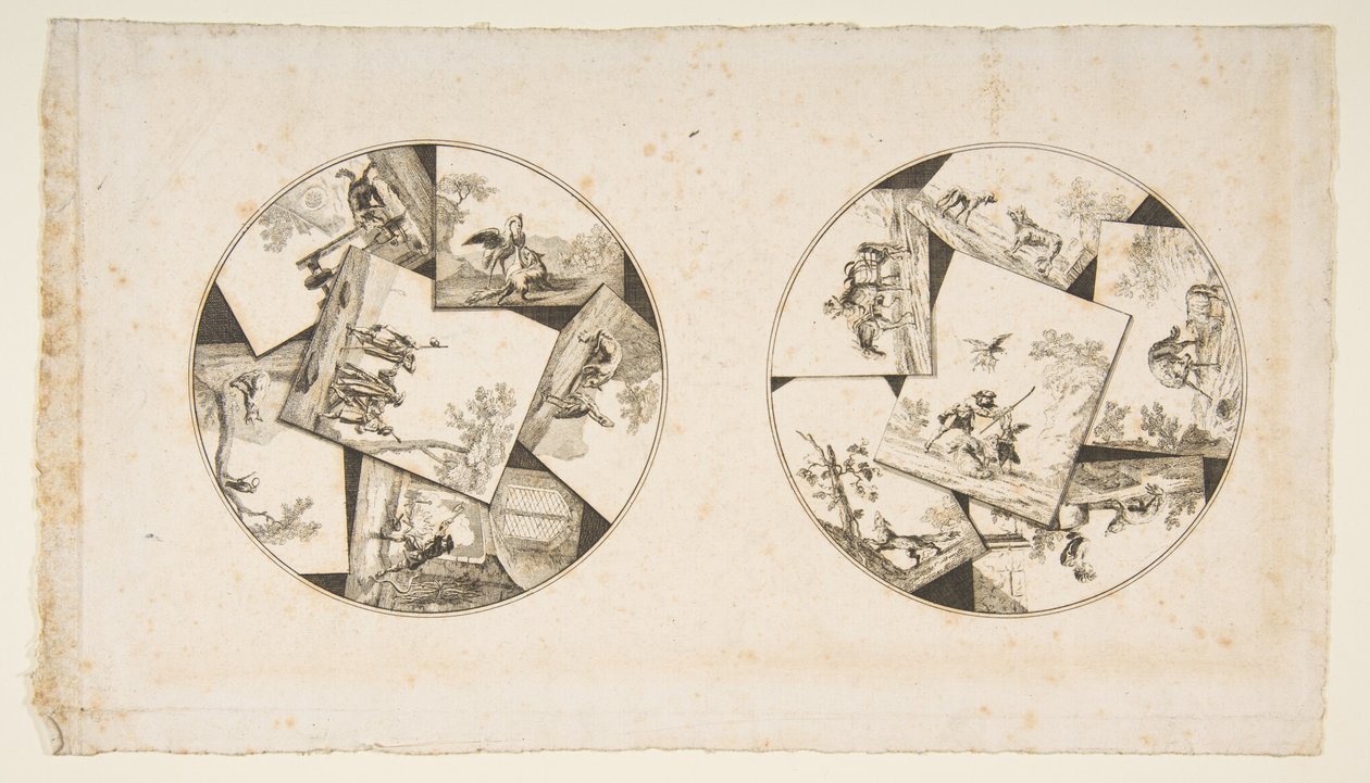 Tegninger til plader taget fra Audrys illustrationer til La Fontaines fabler, efter 1755. af Unbekannt