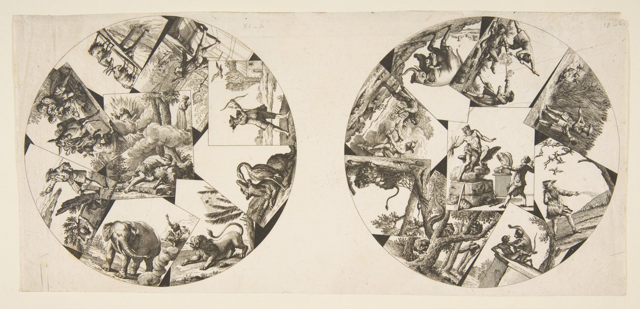 Tegninger til plader taget fra Audrys illustrationer til La Fontaines fabler, efter 1755. af Unbekannt