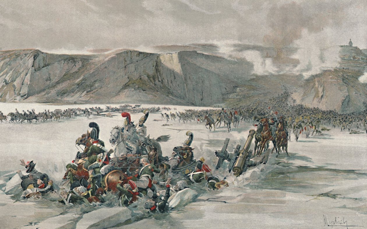 Ødelæggelse af tilbagetrækkende russere ved Satschan-søen, 1805, 1896 af Unbekannt