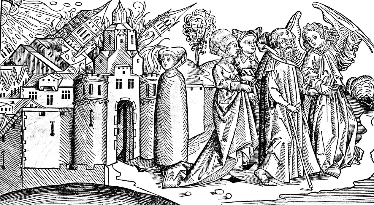 Ødelæggelse af Sodoma og Gomorra ved jordskælv, 1493 af Unbekannt