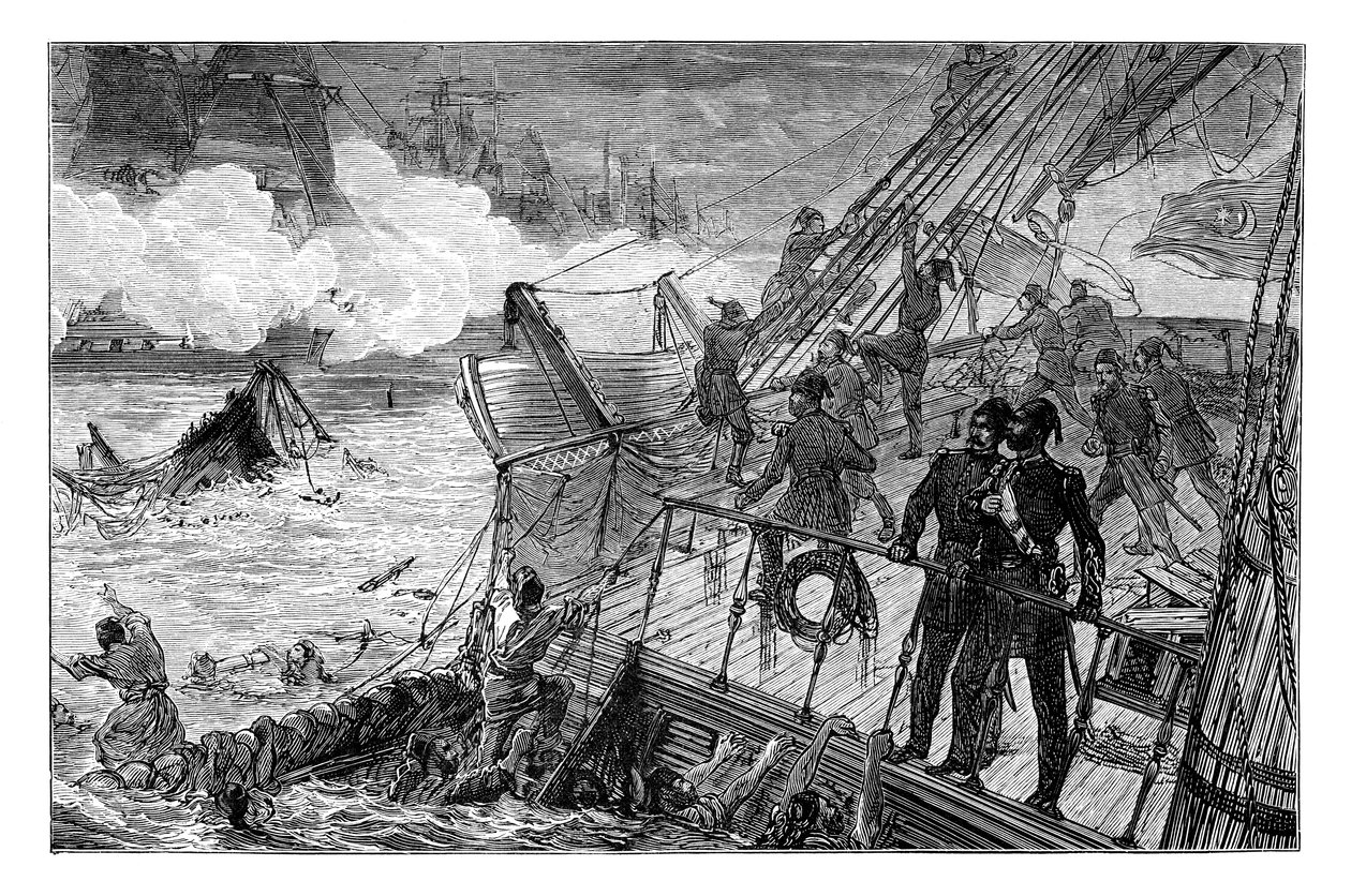 Ødelæggelse af den tyrkiske flåde ved Sinope, 1853, 1900 af Unbekannt