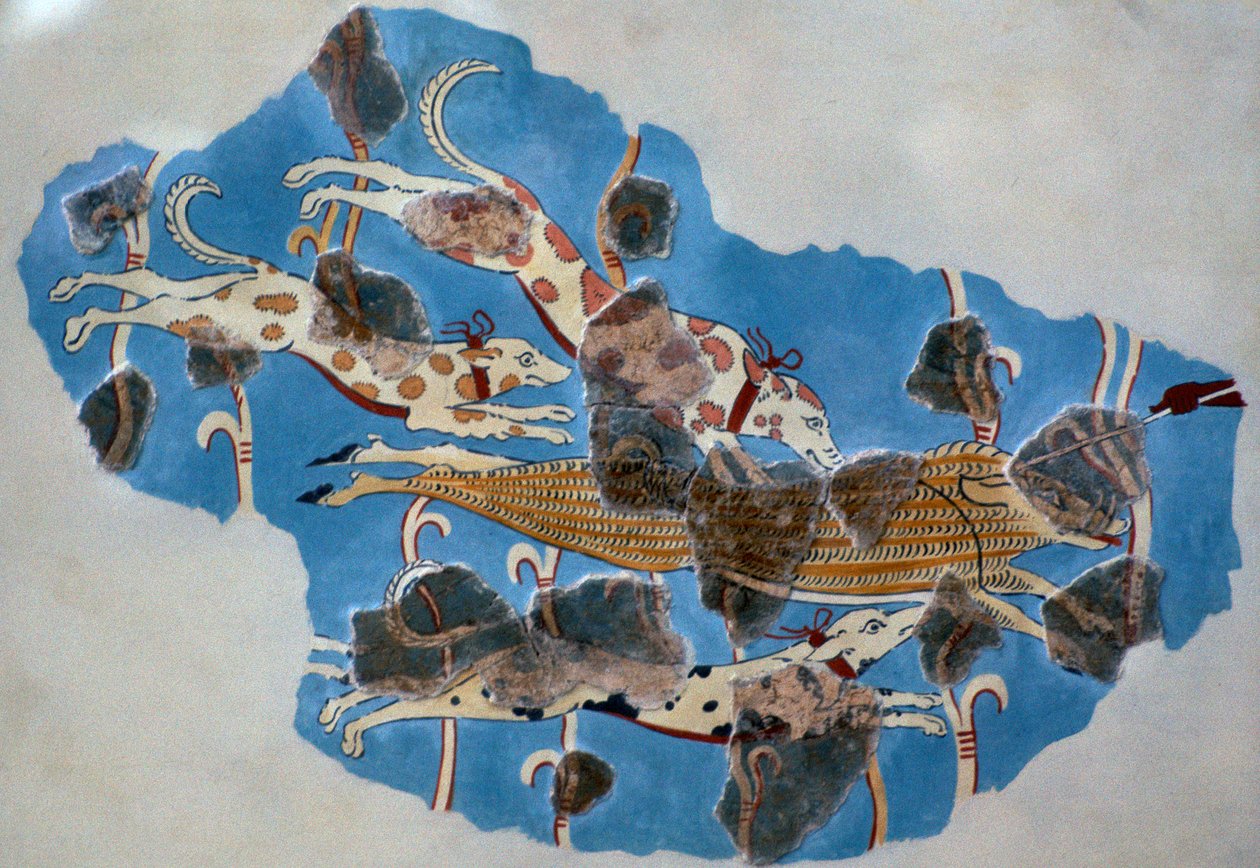 Detalje af en mykensk fresco, der viser en vildsvinejagt af Unbekannt