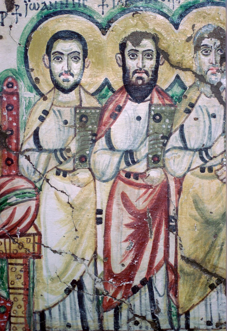 Detalje af et koptisk vægmaleri, der viser to apostle, 6. århundrede af Unbekannt
