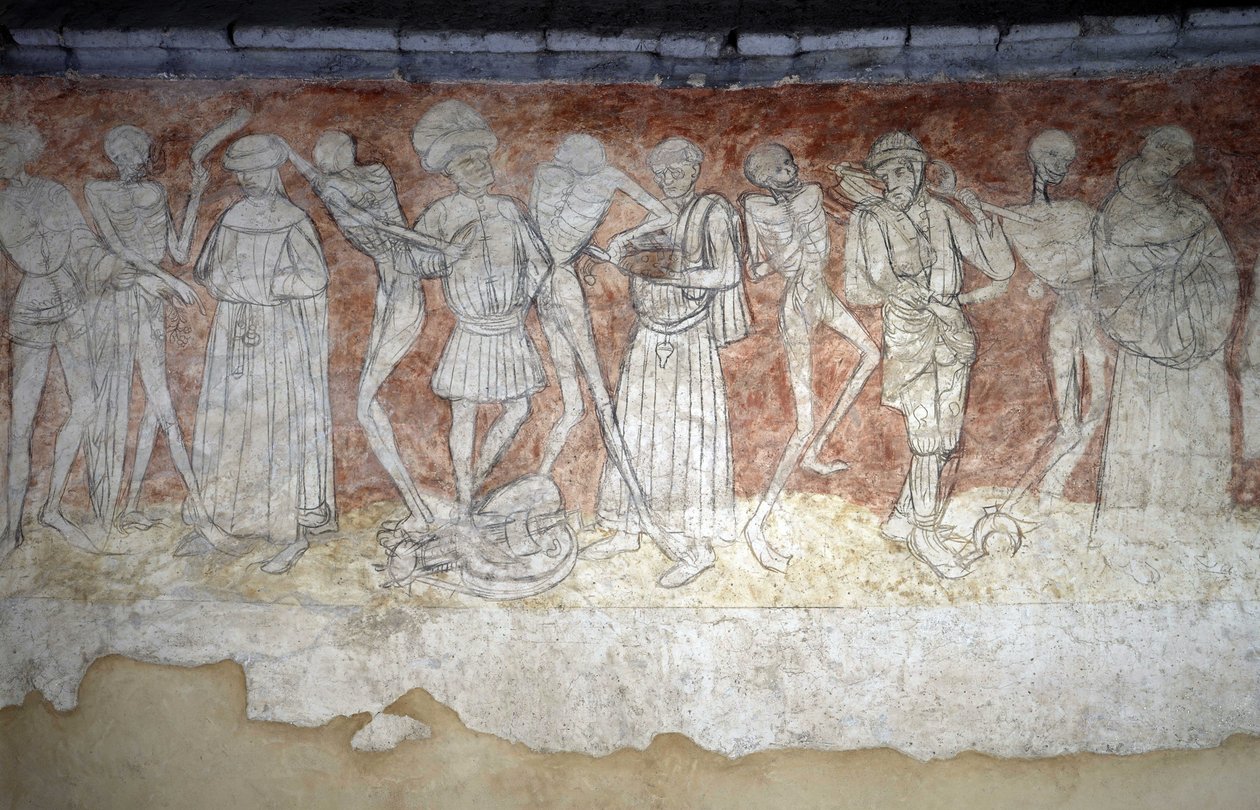 Detalje af en fresco, der forestiller Dansen Macabre, nd. Kirke Saint Robert i La Chaise Dieu (Chaise-Dieu, Haute Loire). af Unbekannt