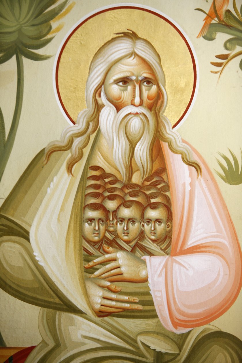 Detalje af en fresco i Capharnam (Capernaum) græsk-ortodoks kirke: Abraham, Capharnam, Israel af Unbekannt