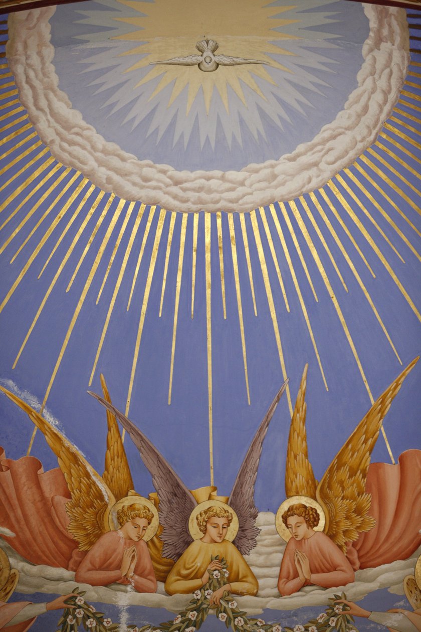 Detalje af en fresco i Visitationskirken i Ein Kerem: engle, Ein Kerem, Israel af Unbekannt