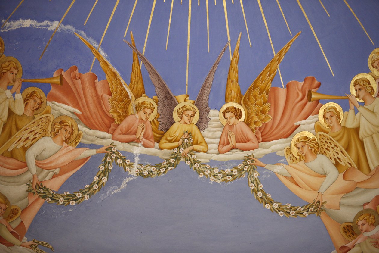 Detalje af en fresco i Visitationskirken i Ein Kerem: engle, Ein Kerem, Israel af Unbekannt