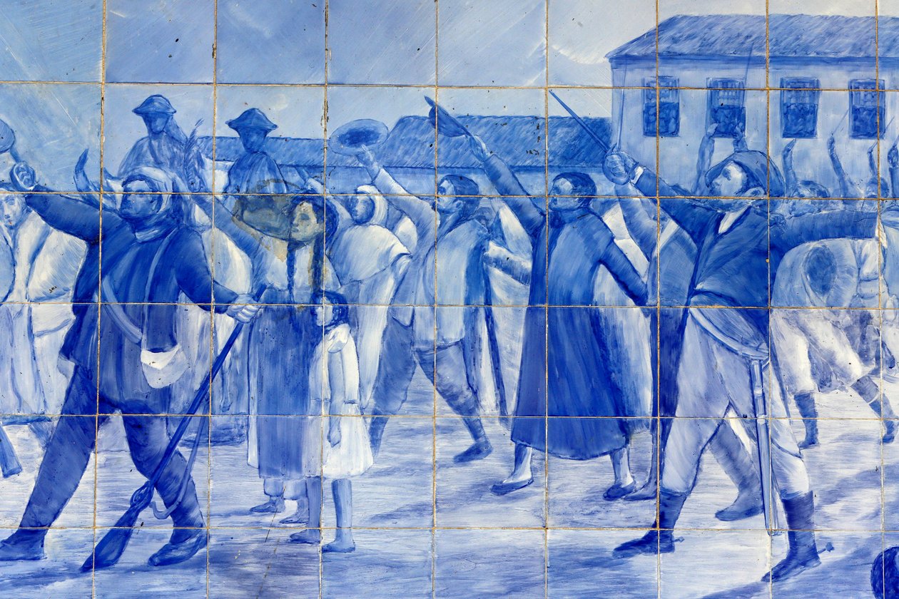 Detalje af en mosaik, der viser Cachoeira-folk, der jubler over prins Pedro, der førte Brasilien til uafhængighed, Cachoeira, Brasilien af Unbekannt
