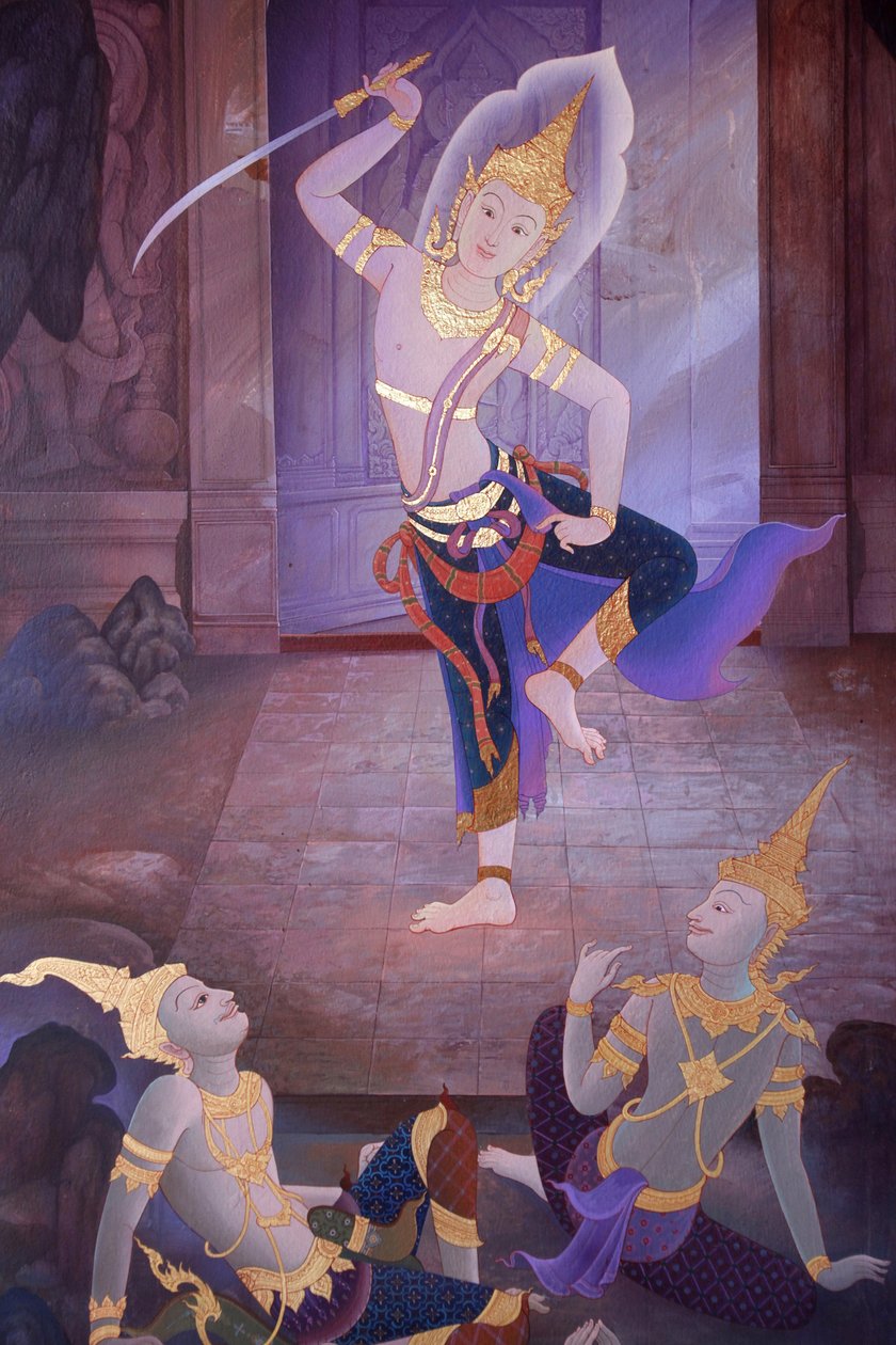 Detalje af et vægmaleri i Uposatha (helligdomshallen) i Buddhapadipa-templet, Wimbledon, Grande-Bretagne af Unbekannt