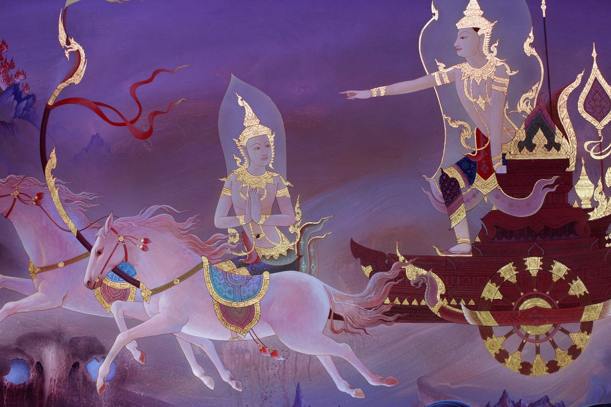 Detalje af et vægmaleri i Uposatha (helligdomshallen) i Buddhapadipa-templet, Wimbledon, Grande-Bretagne af Unbekannt