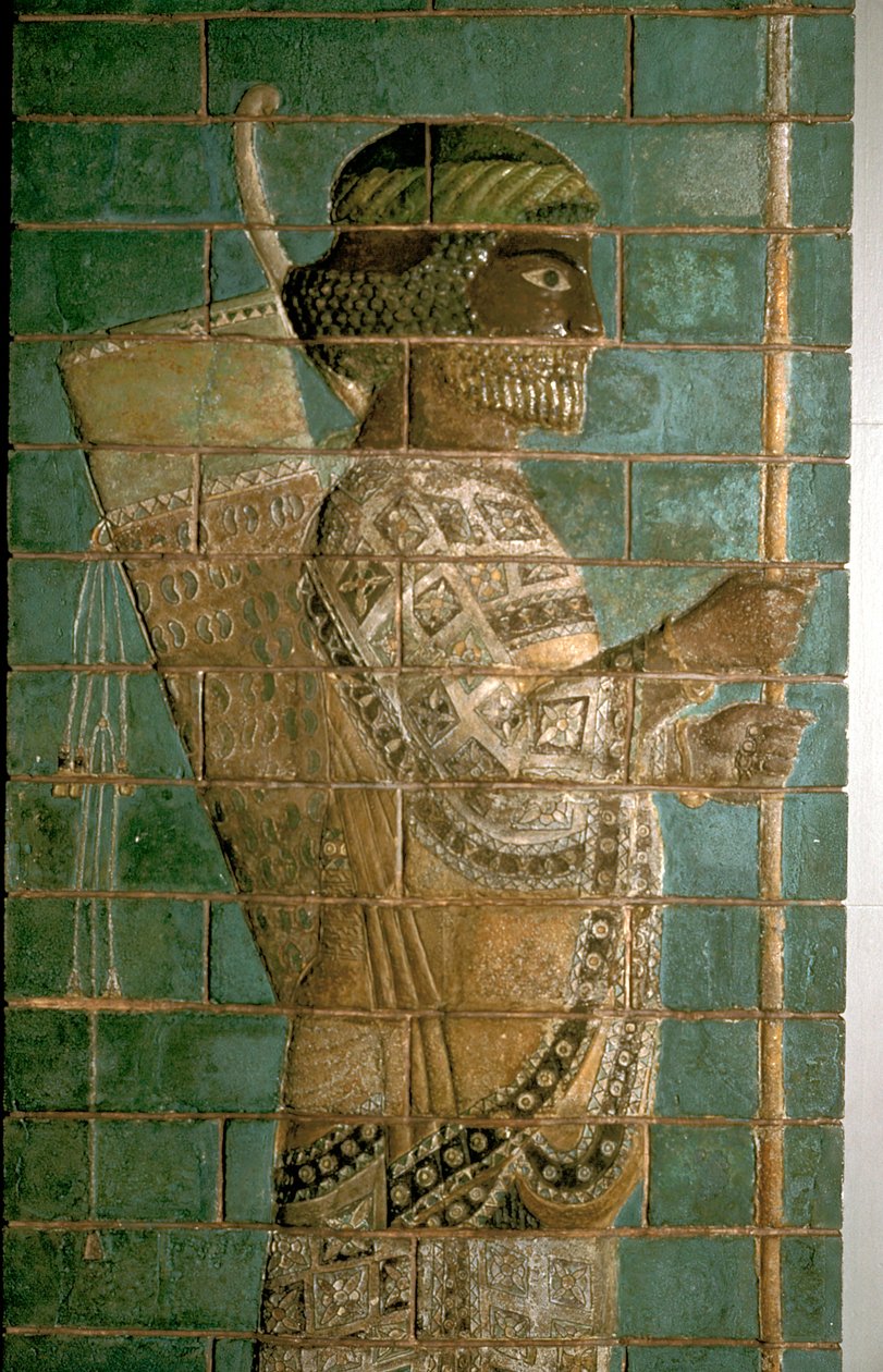 Detalje af et relief, der viser en bueskytte fra den persiske kongelige garde, Palace of Darius I, Susa, c500 f.Kr. af Unbekannt