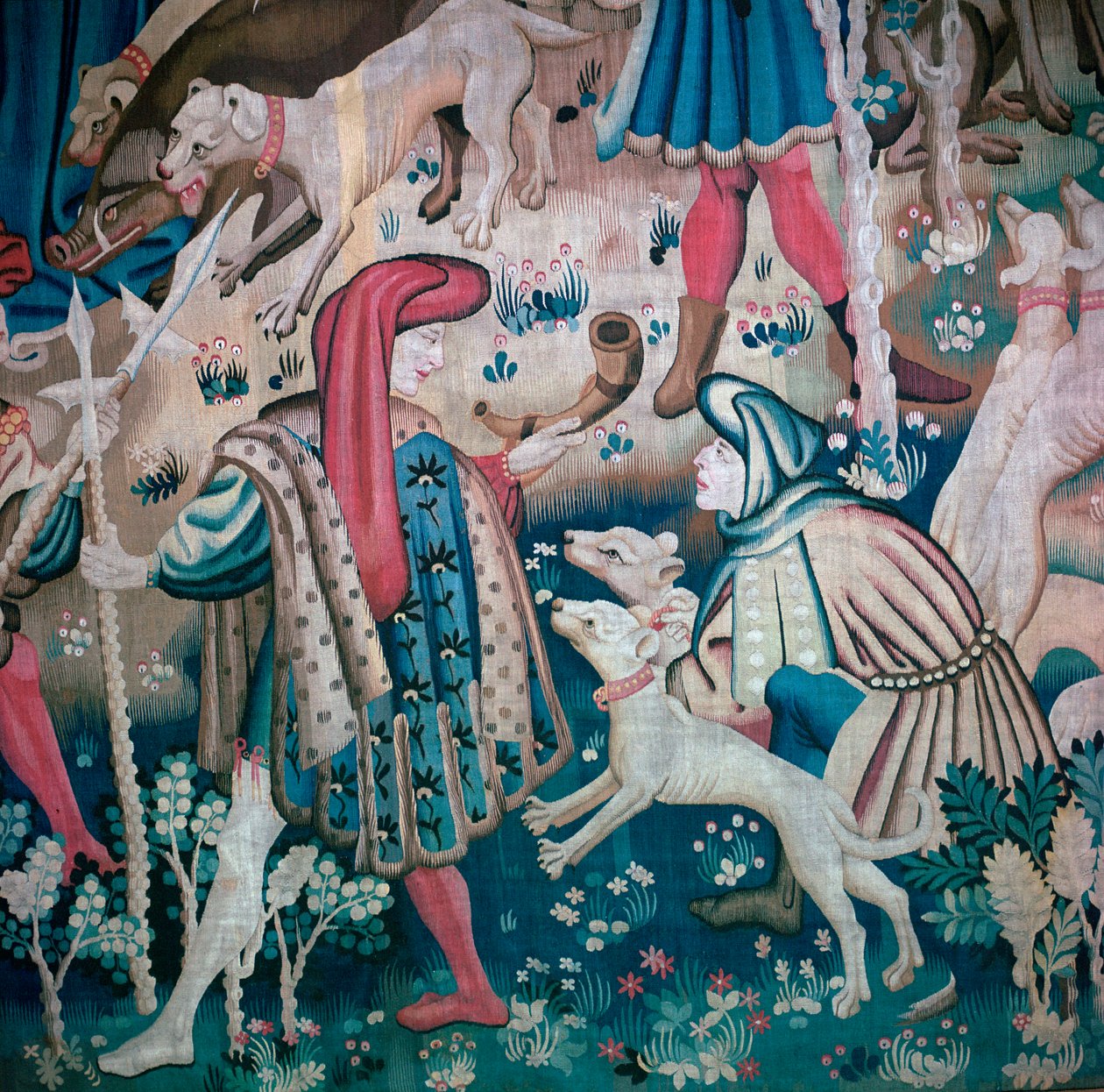Detalje af bjørnejagt fra Devonshire Hunting Tapestries, 15. århundrede af Unbekannt