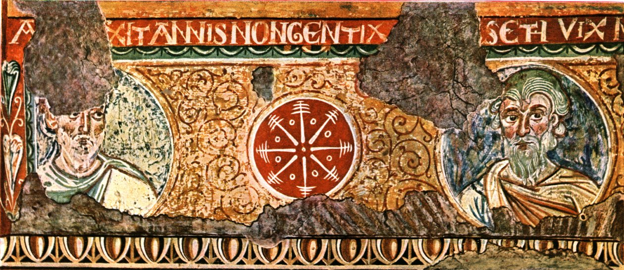 Detalje af frise fra Det Hellige Kors Basilika, Rom, Italien, 1928. af Unbekannt