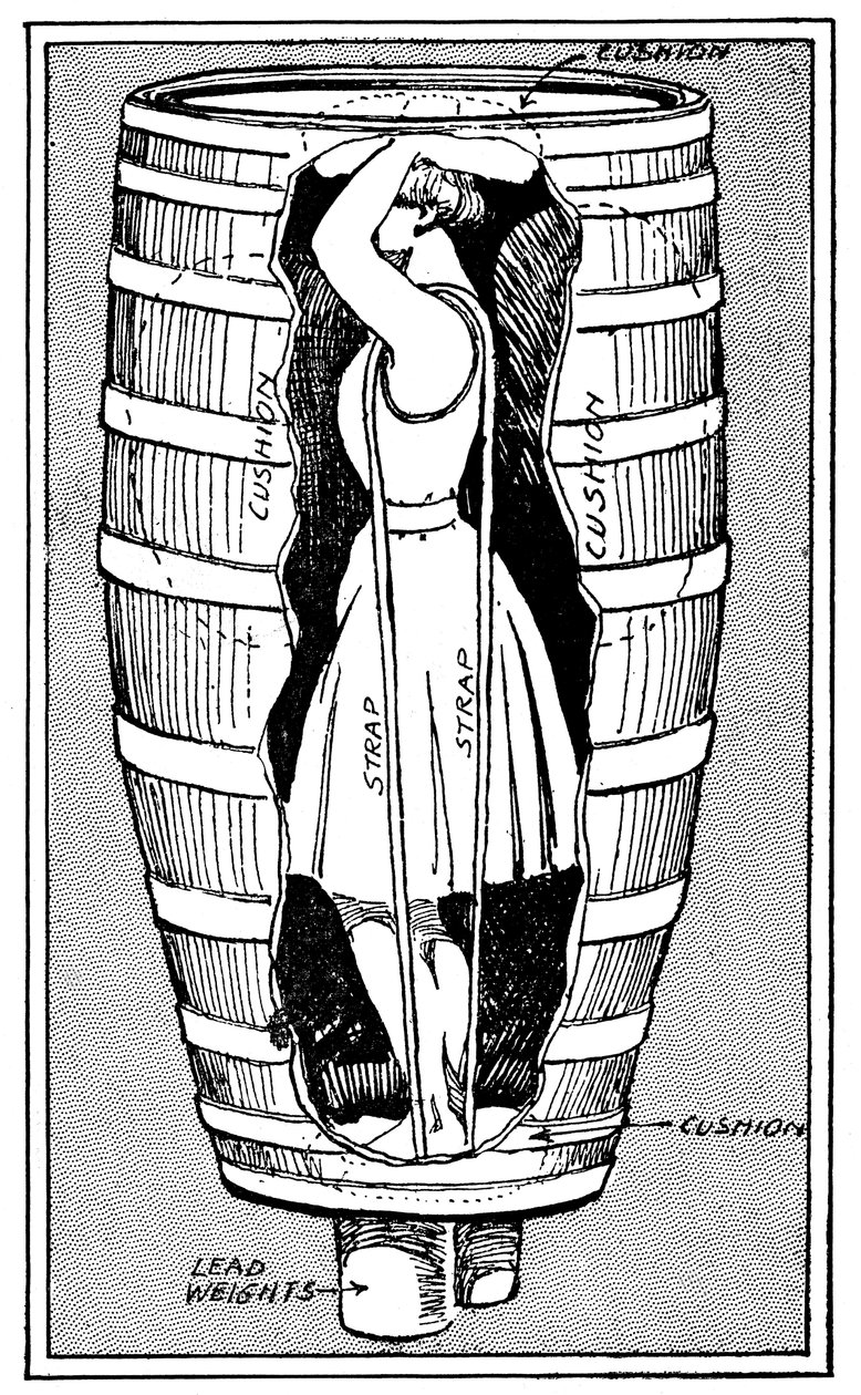 Diagram af fru Anne Edson Taylor i tønden, hvor hun styrtede over Niagara Falls, 1901 af Unbekannt