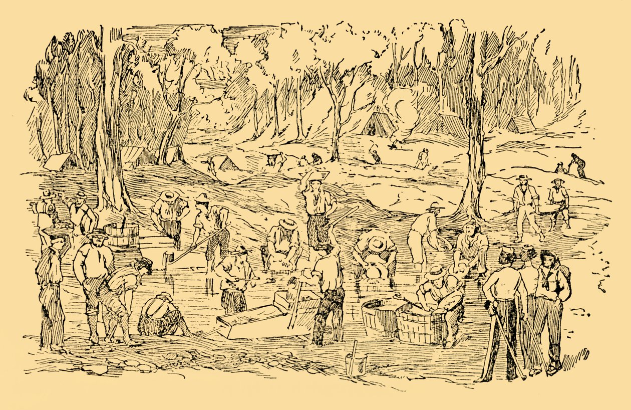Grave og vaske efter guld i Australien i 1851, c1930. af Unbekannt