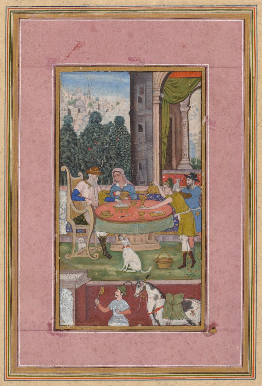 Spisescene med europæiske elementer, ca. 1590. af Unbekannt