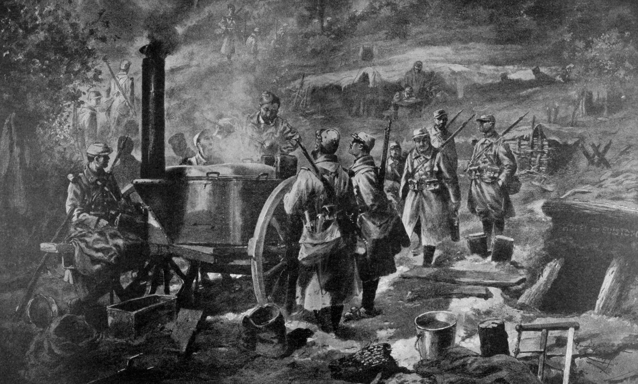 Uddeling af suppe ved fronten, 1915 af Unbekannt