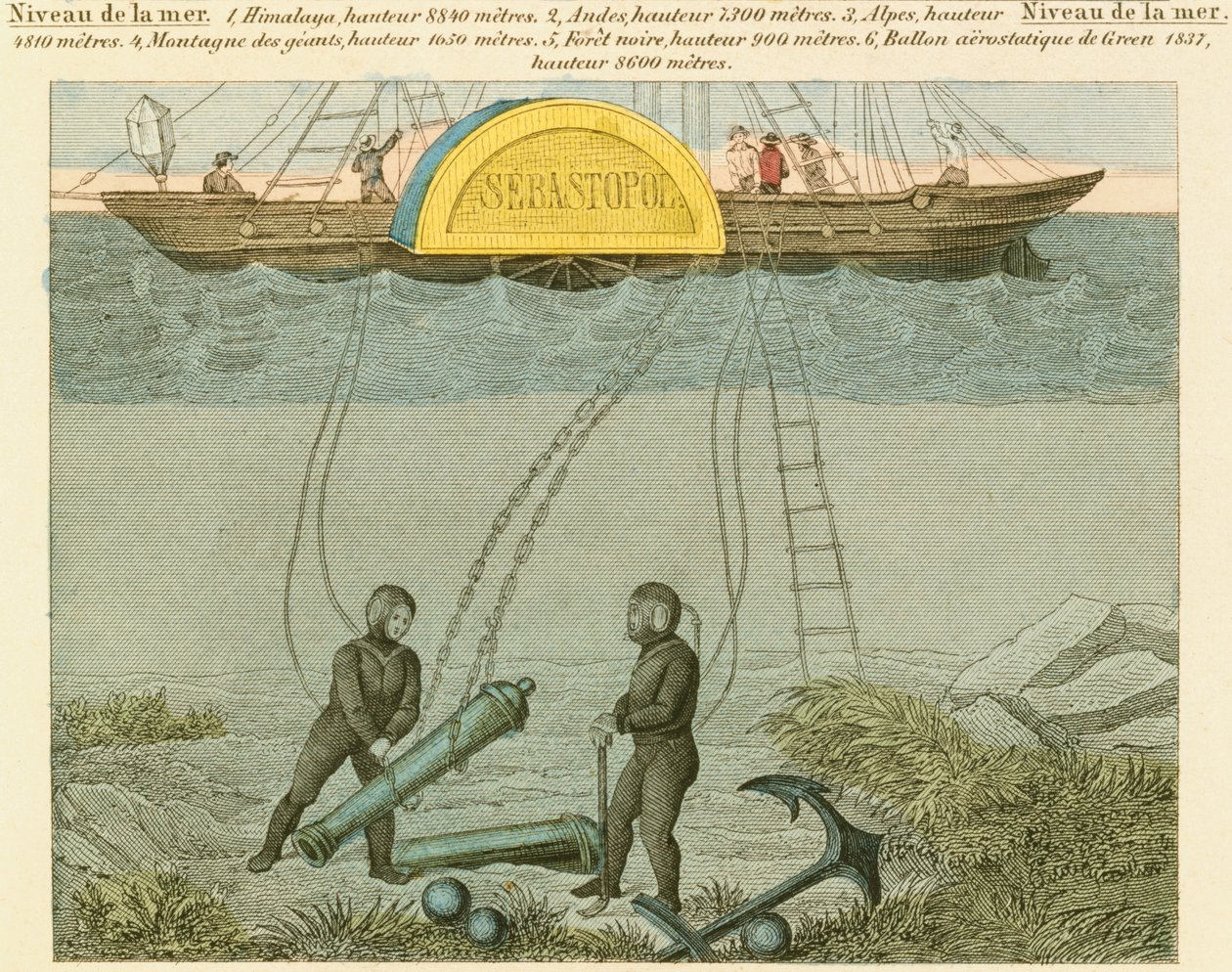 Dykkere bjærger kanoner fra havbunden, c1855 af Unbekannt