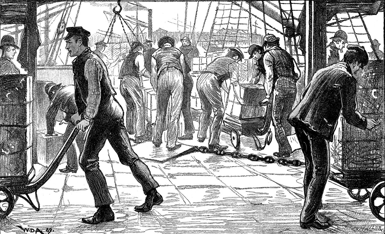 Havnearbejdere, der losser te i London Docks, 1889 af Unbekannt