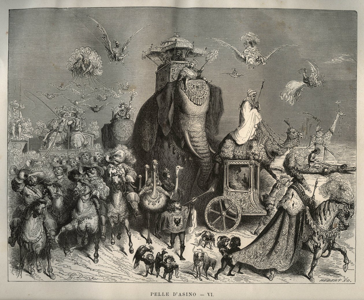 Æselhud: carrossus og brudekortege. Gravering af Gustave Dore (1832-1883) fra "" Les contes"" af Charles Perrault (1628-1703) af Unbekannt