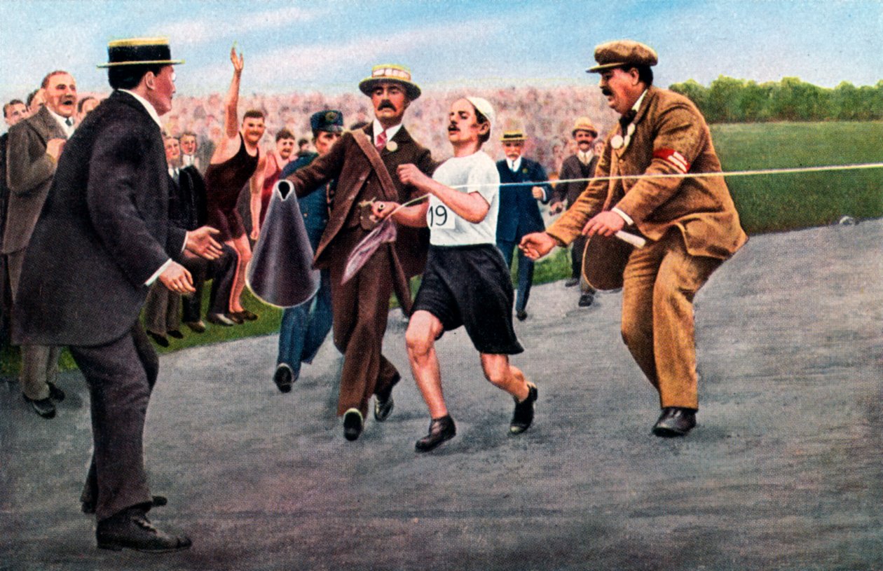 Dorando Pietri afsluttede det første moderne olympiske maraton, London, 1908 af Unbekannt