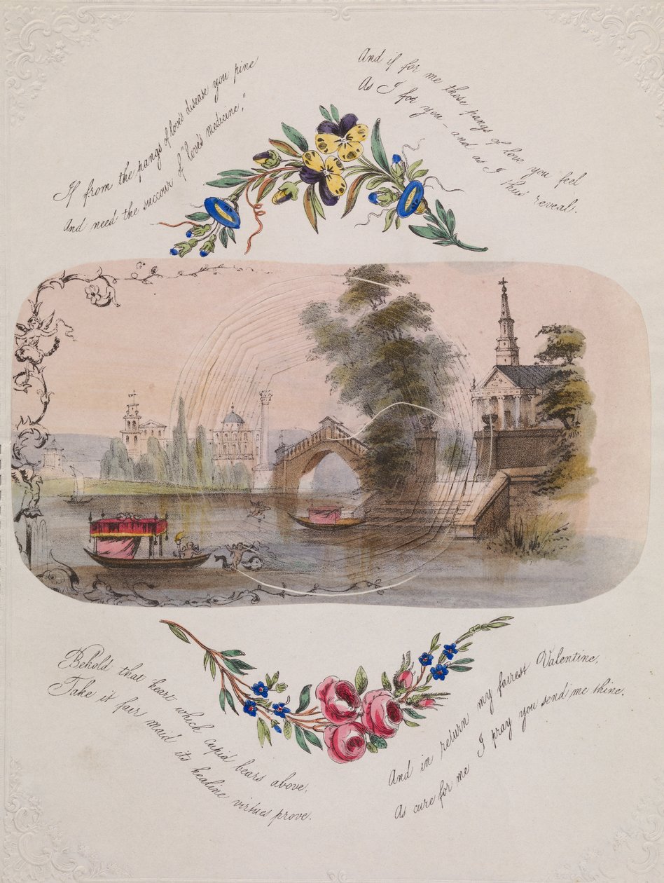 Dobbelt spindelvæv valentine med venetiansk scene, 1830-50. af Unbekannt