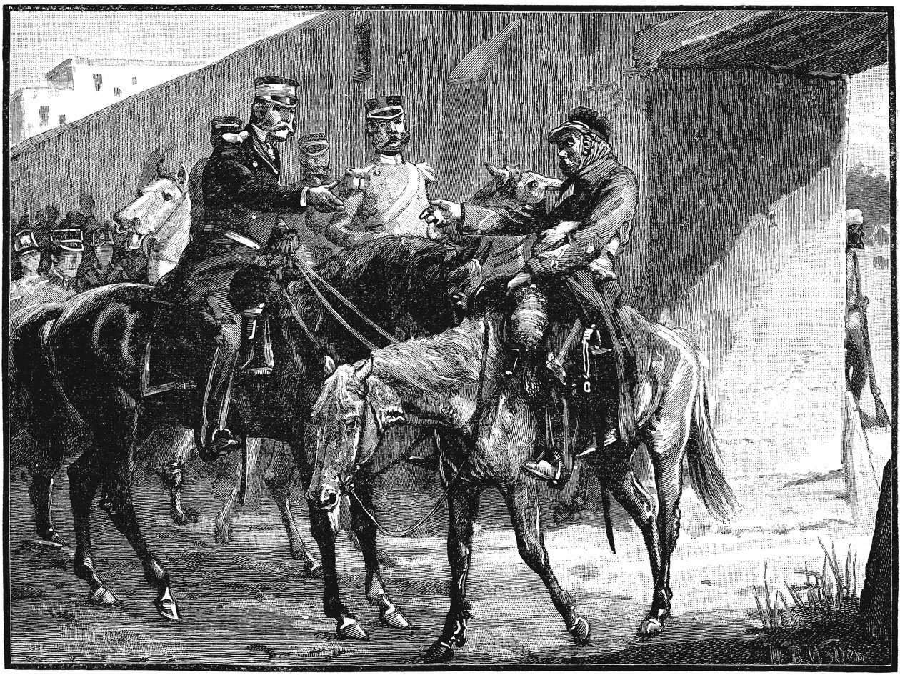 Dr. Brydon ankommer til Jelalabad med nyheder om britiske dødsfald, Første anglo-afghanske krig, 1842, c1885 af Unbekannt