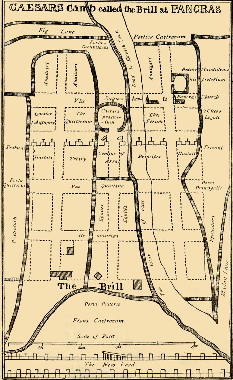 Dr. Stukeleys plan for lejren ved St. Pancras, c1750, c1876. af Unbekannt