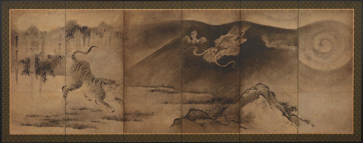 Drage og tiger, Momoyama- eller Edo-periode, 1600-tallet. af Unbekannt