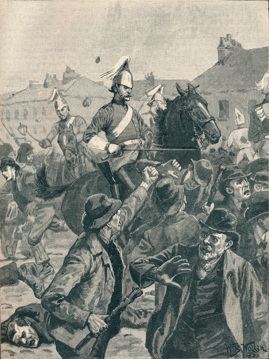 Dragoner og højlændere spreder uromagere i Belfast, 1872 1906. af Unbekannt