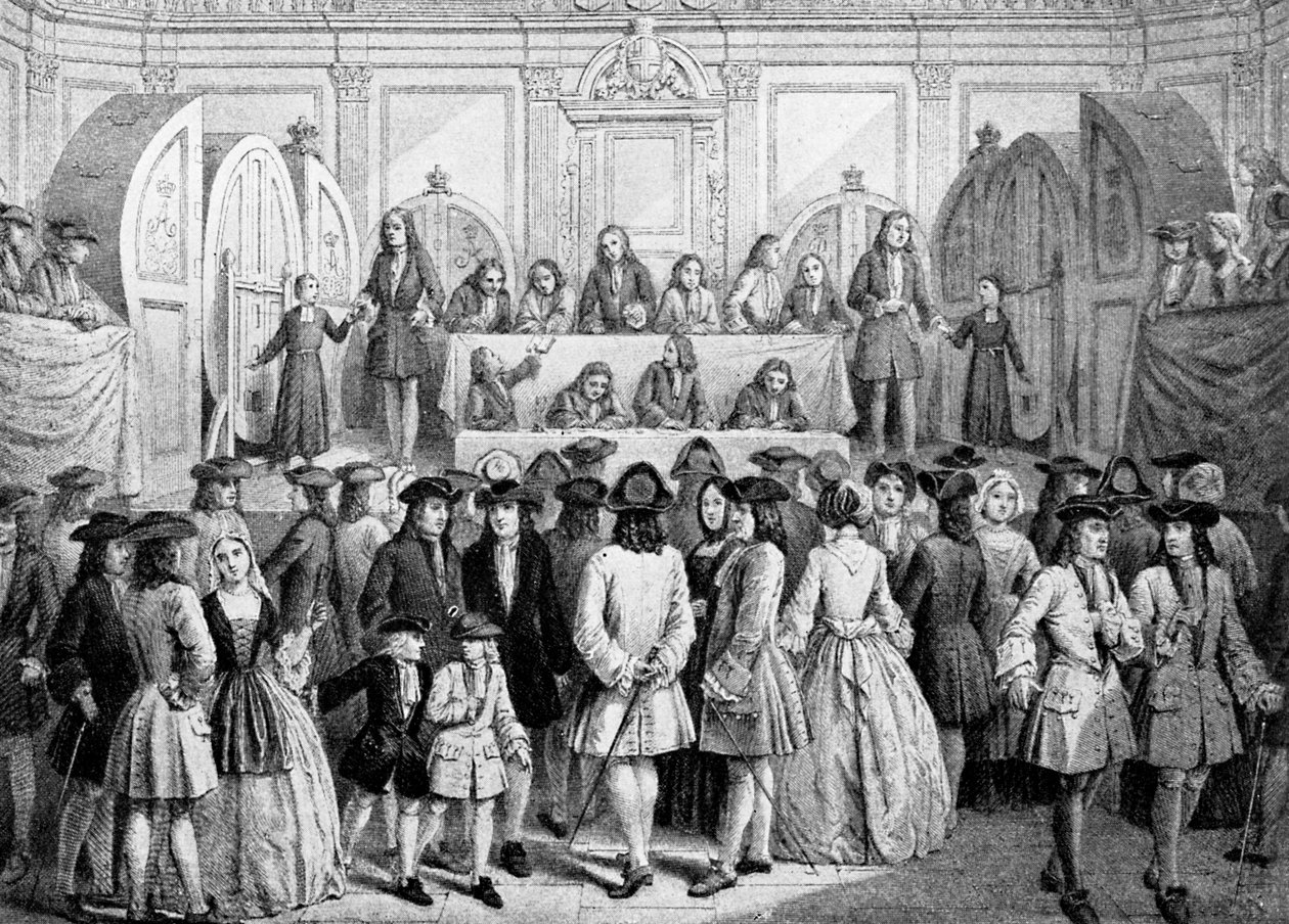 Udtrækning af et lotteri i Guildhall, 1739, c1920 af Unbekannt