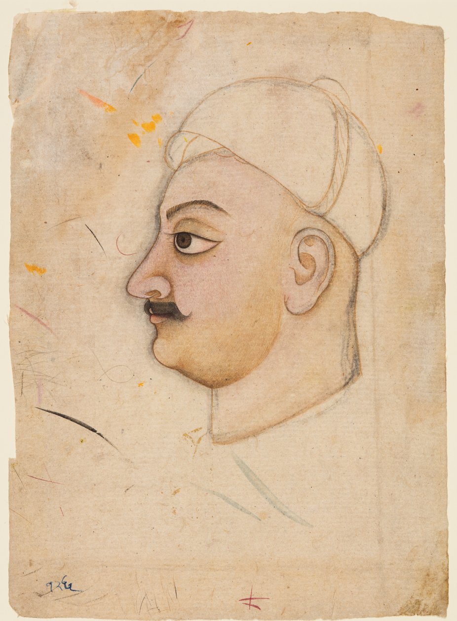 Tegning af et mands hoved med en usædvanlig turban, ca. 1780. af Unbekannt