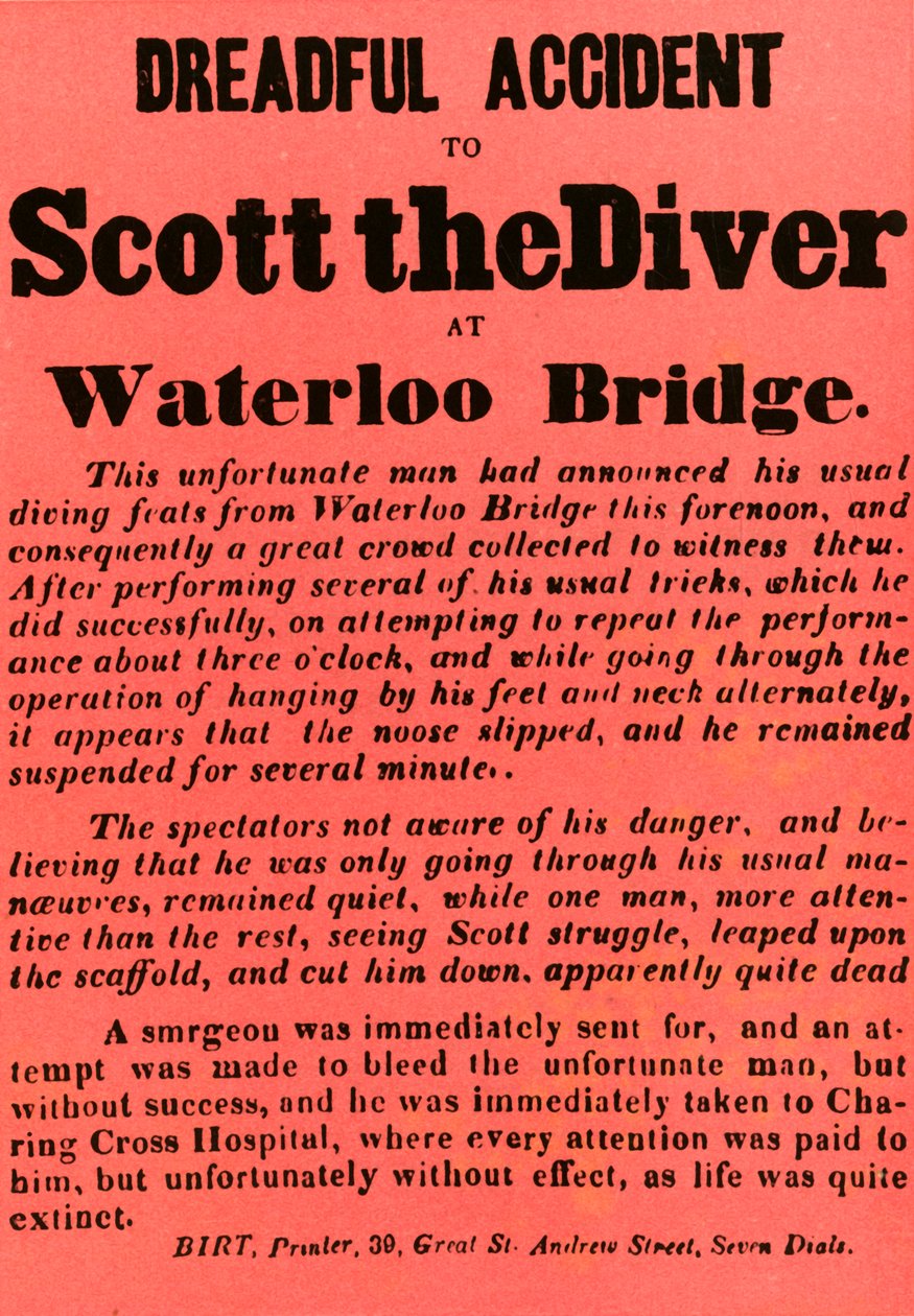 Frygtelig ulykke med dykkeren Scott ved Waterloo Bridge, 1841, 1948. af Unbekannt