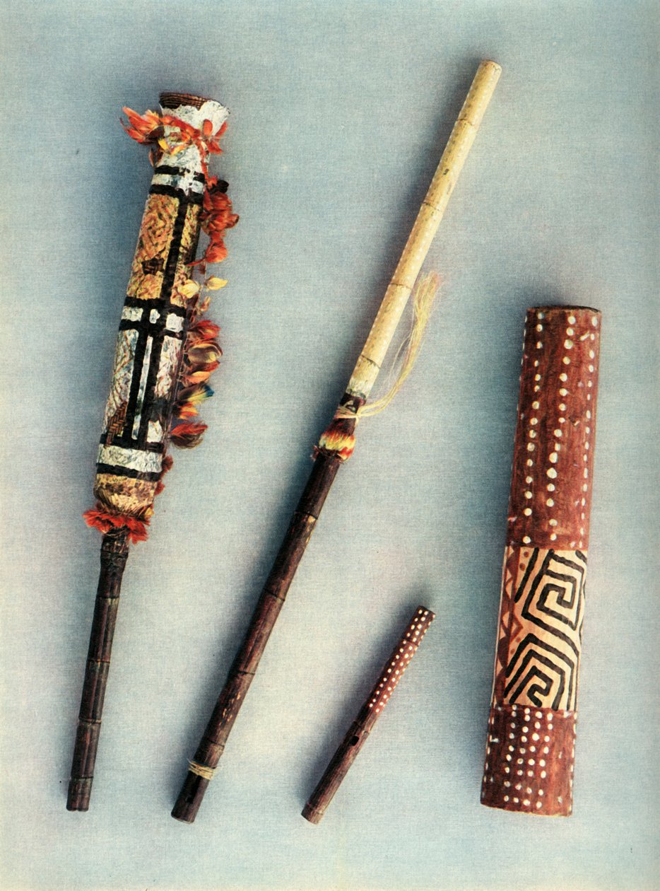 Tromme- og blæseinstrumenter fra Baniva-indianernes stamme, Venezuela., 1948 af Unbekannt