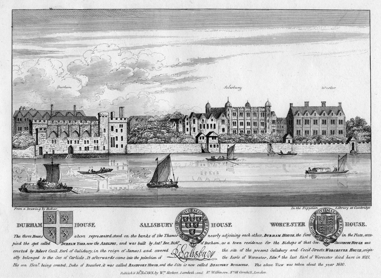 Durham House, Salisbury House og Worcester House, London, c1630 1808 af Unbekannt
