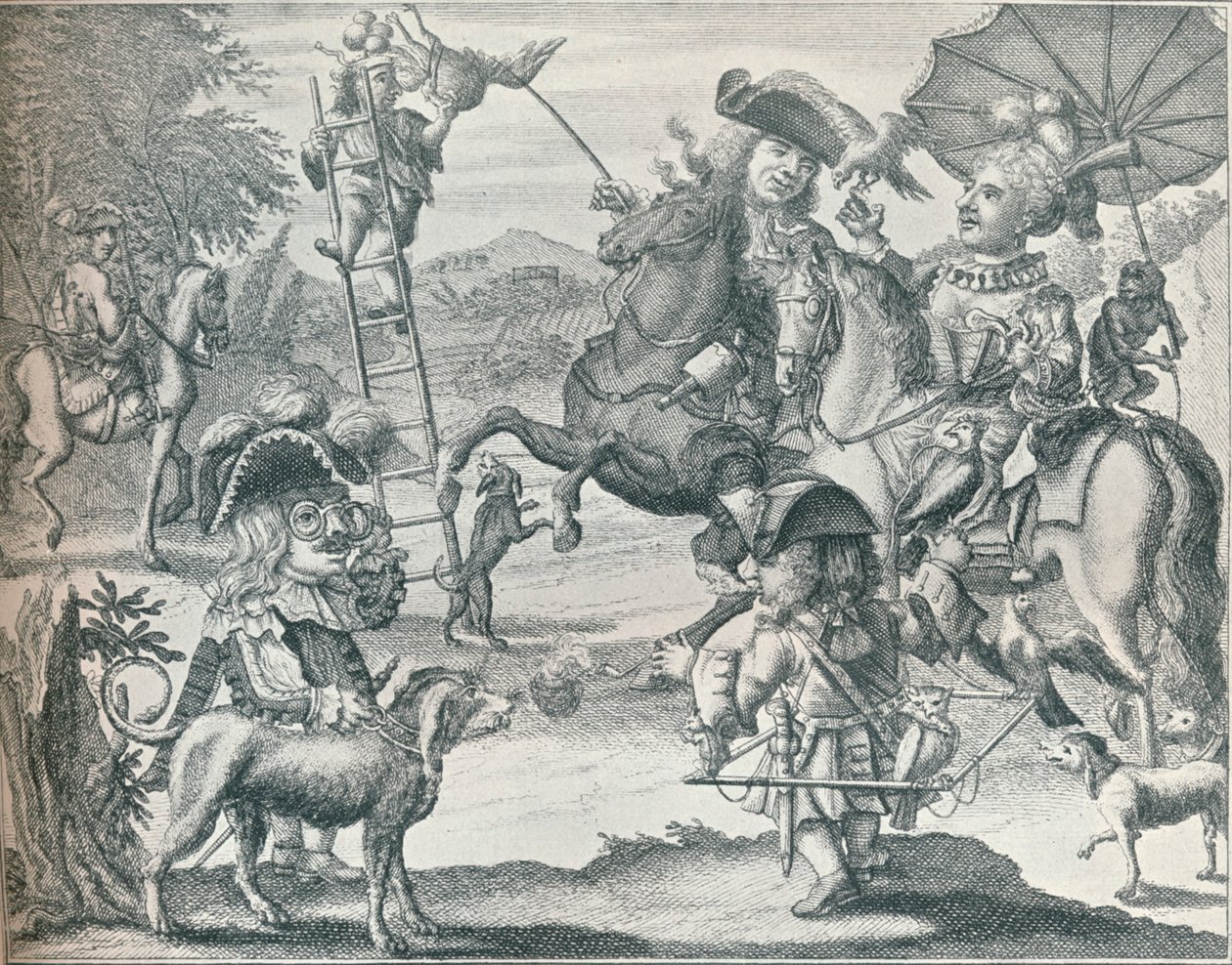 Hollandsk skitse om falkejagt, c1716, 1916 af Unbekannt