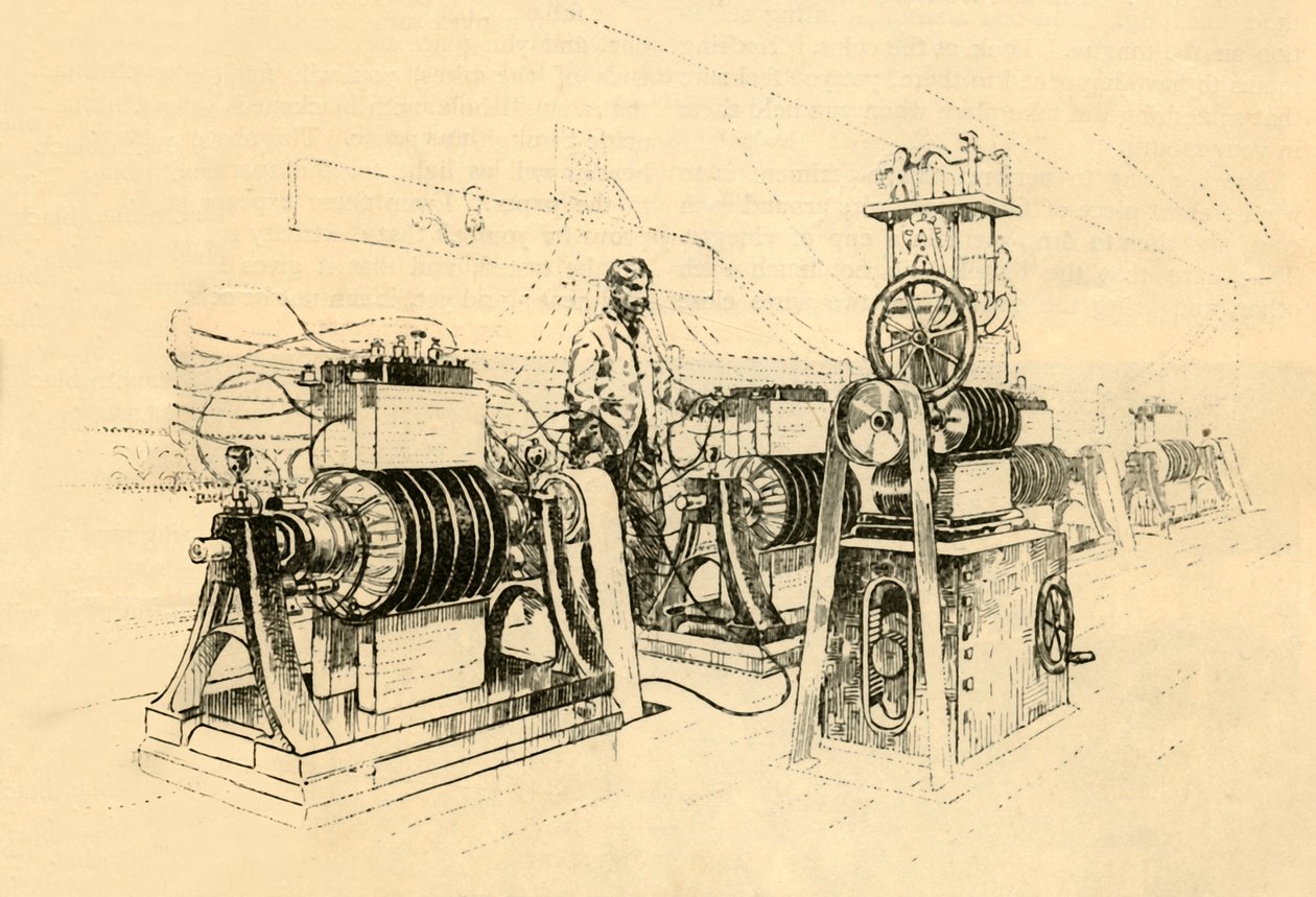 Dynamo-elektriske maskiner, bearbejdet af damp og producerer magnetisk elektricitet, 1882. af Unbekannt